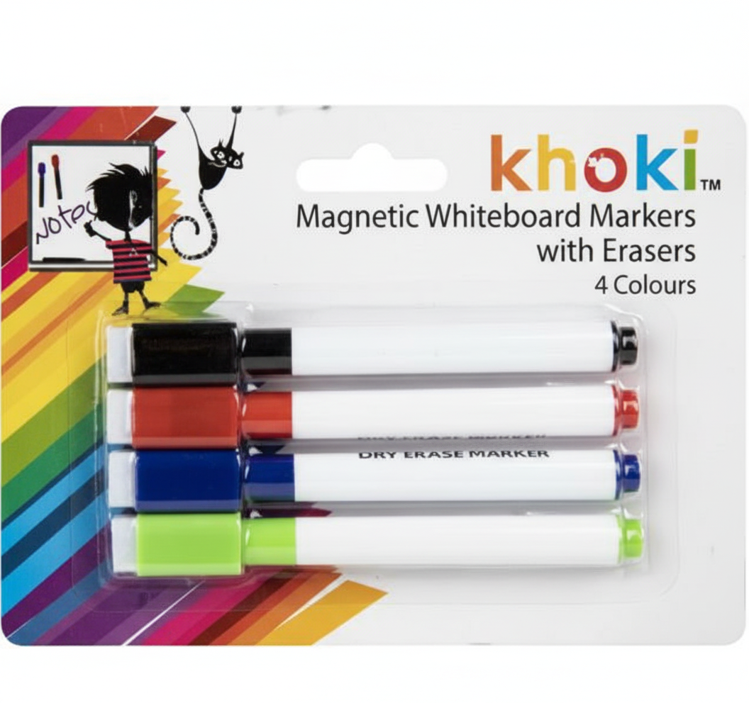 White Board Markers in Black, Green, Red, Blue (4 Pieces)