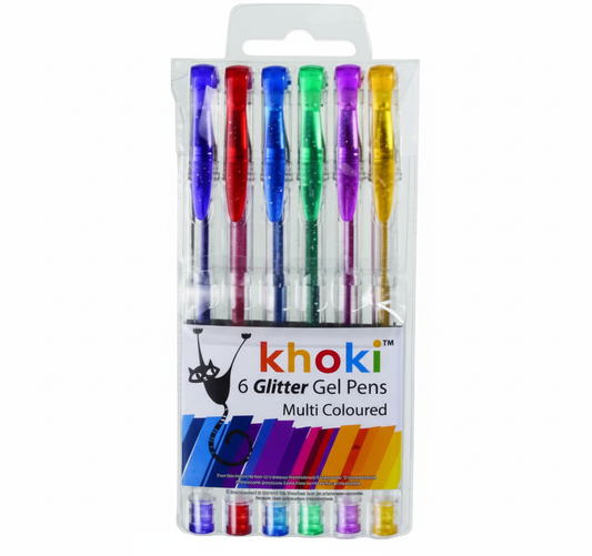 Glitter Gel Pens - 6 Pack - Assorted Colours