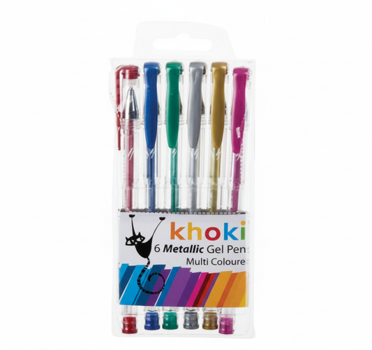 Metallic Gel Pens - Pack of 6 Assorted Colours