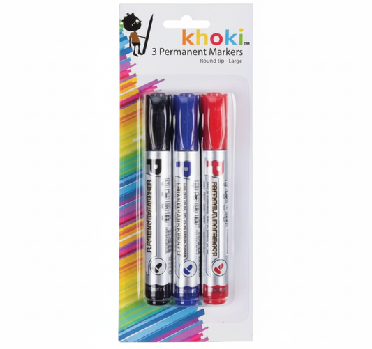 Permanent Marker Set - 3 Pieces - Red, Black, Blue