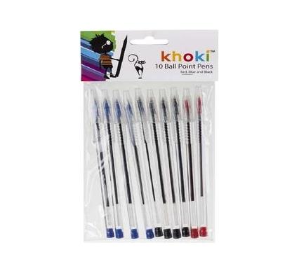 Stick Ballpoint Pen - 10 Pack - Red, Black, Blue
