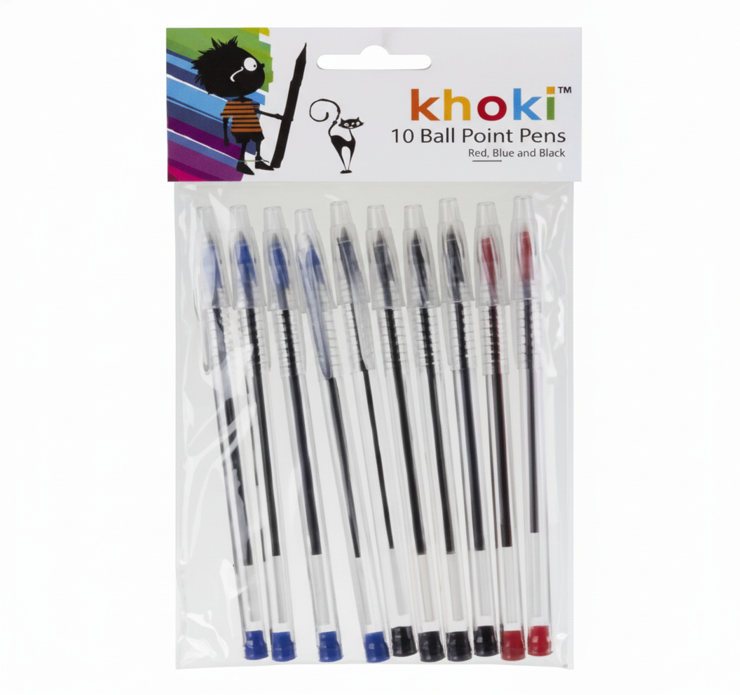 Red, Black, and Blue Stick Ballpoint Pens (10 Pack)