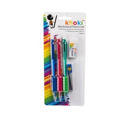 Mechanical Pencil Set - Card of 3 with Eraser and 0.5 mm HB Leads