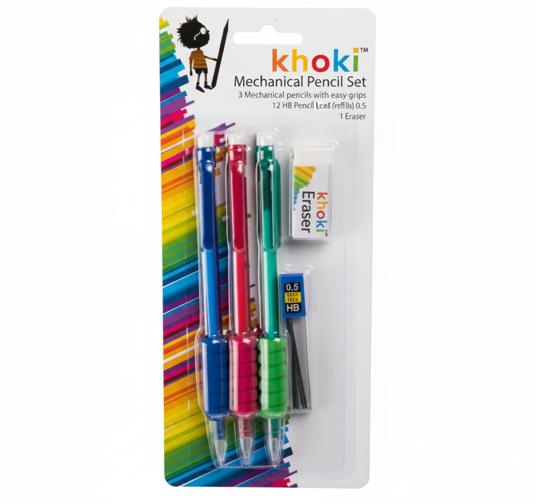 3-piece Mechanical Pencil Set with Eraser and 0.5 mm HB Leads