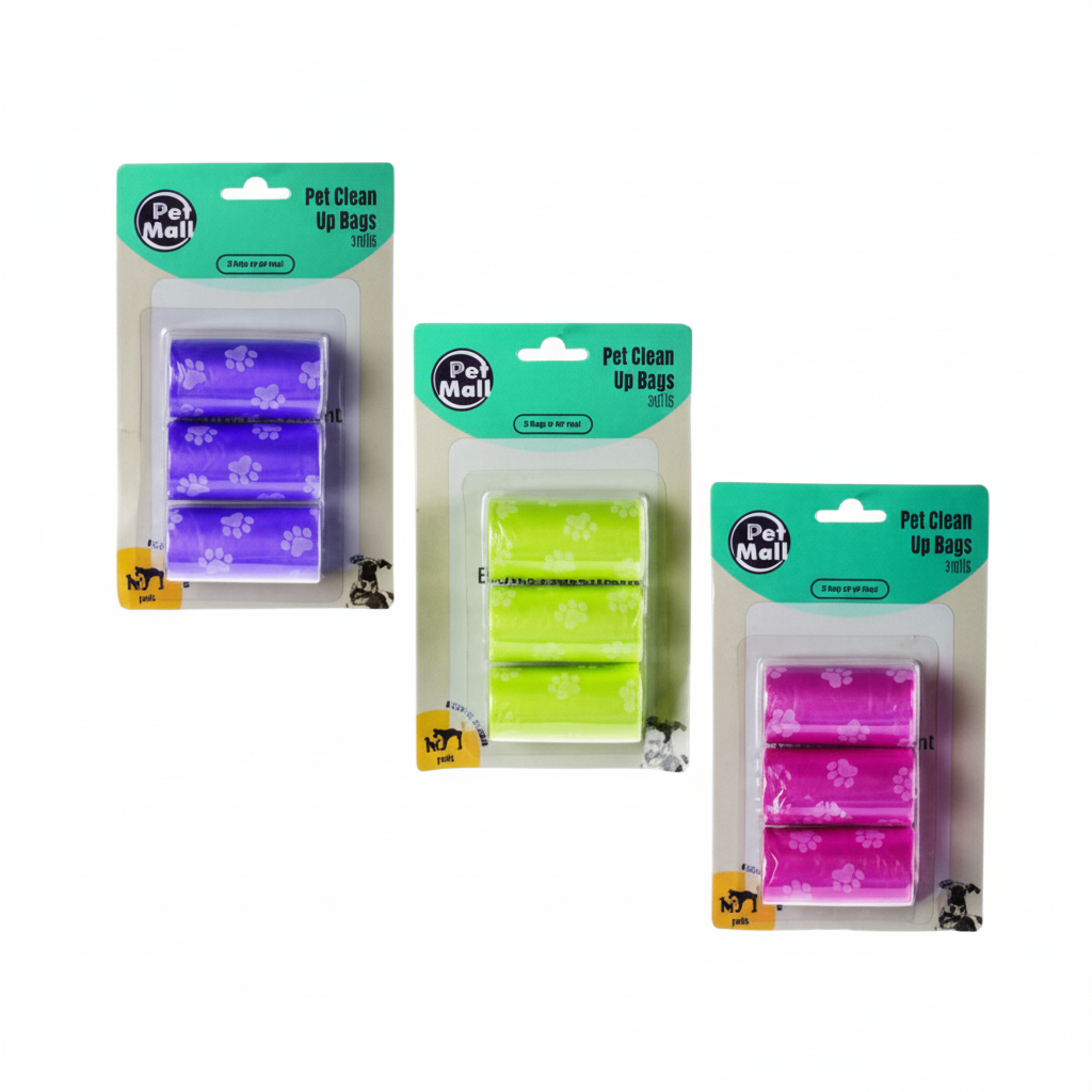 Doggy Clean-Up Bags with Holder - 3 Packs of 20 Bags - Various Colours