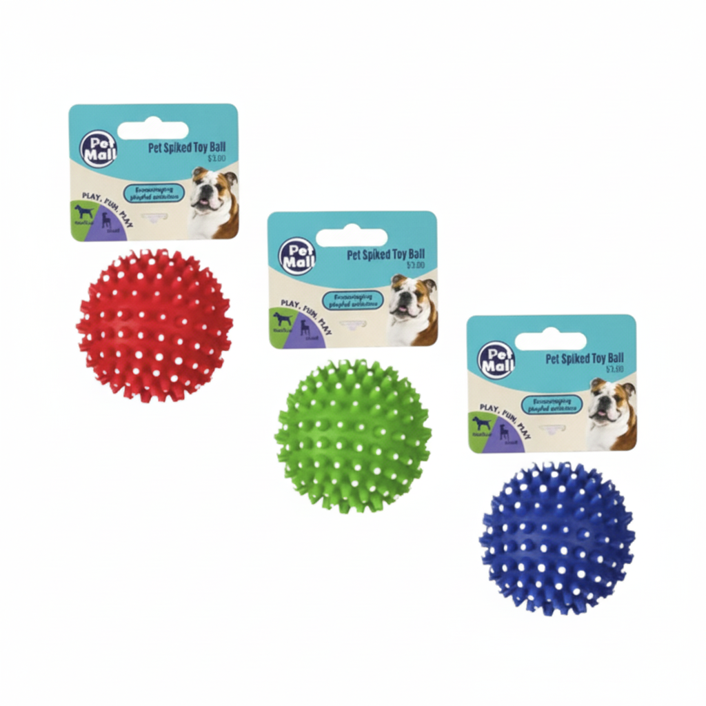 Vinyl Pet Dog Toy Ball, Spiked, in Various Colours (6.5 cm)