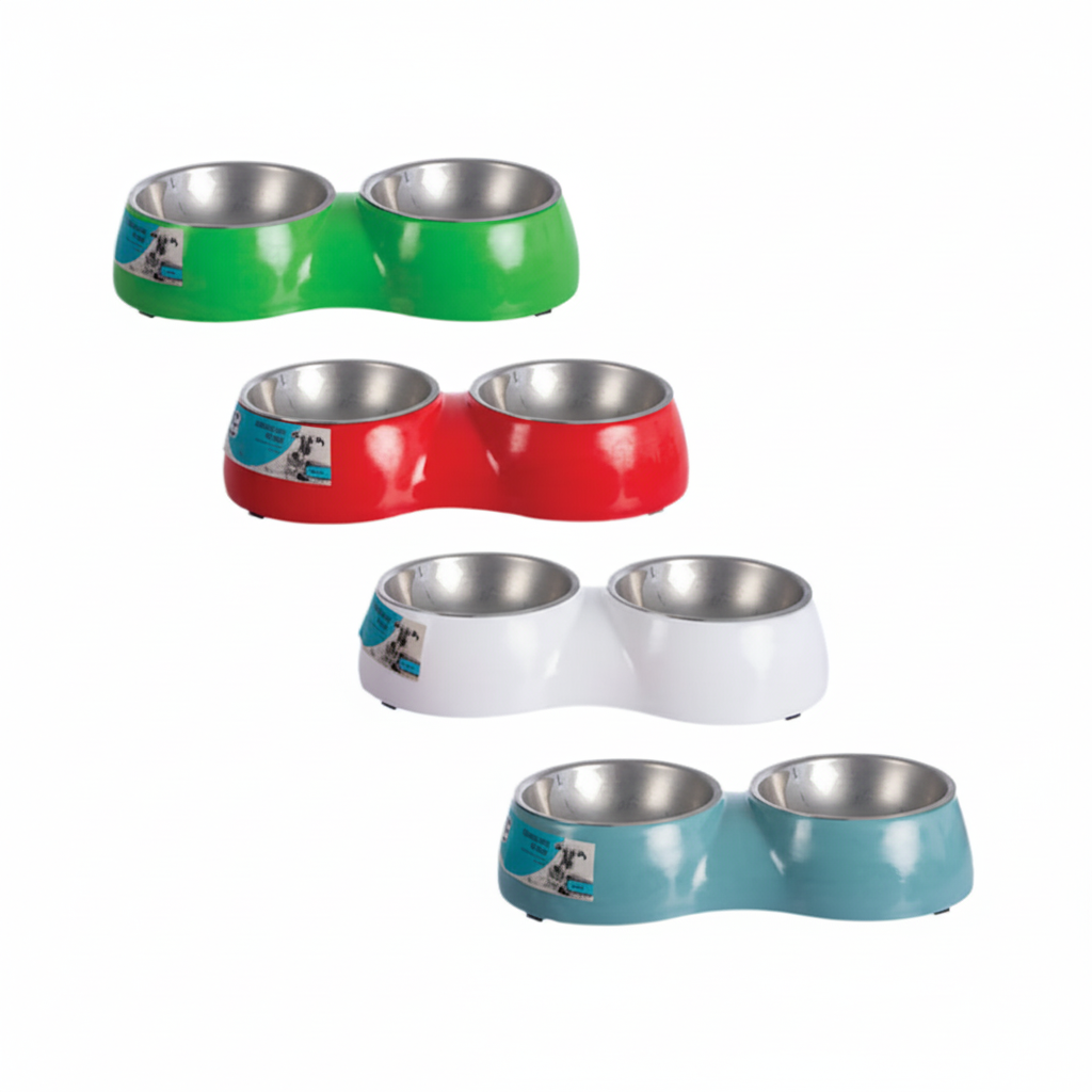 Double Stainless Steel Pet Bowls (12 cm) in Various Colours