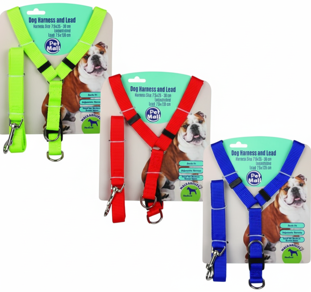 Pet Dog Harness and Lead (2.0 x 35-50 cm) - Various Colours