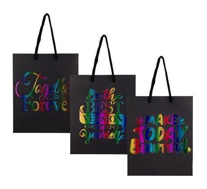 Gift Bag Paper English Words - Medium - 18x23cm - Black