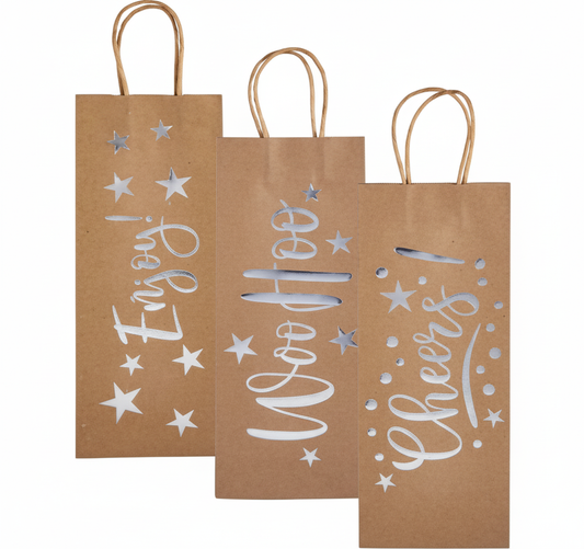 Paper Wine Bag with Wording - 13 x 33 cm - Assorted