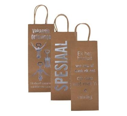 Paper Wine Bag with Afrikaans Wording - 13 x 33 cm - Assorted