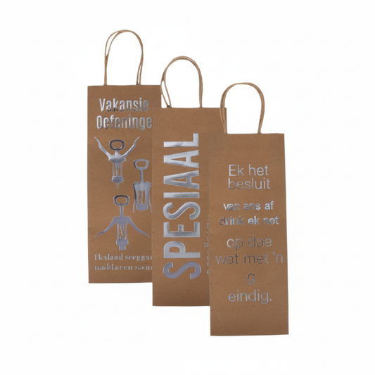 Paper Wine Bag with Afrikaans Wording - 13 x 33 cm - Assorted