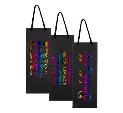 Paper Wine Bag with Wording - 13 x 35 cm - Assorted