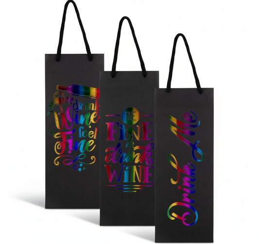 Paper Wine Bag with Wording - 13 x 35 cm - Assorted