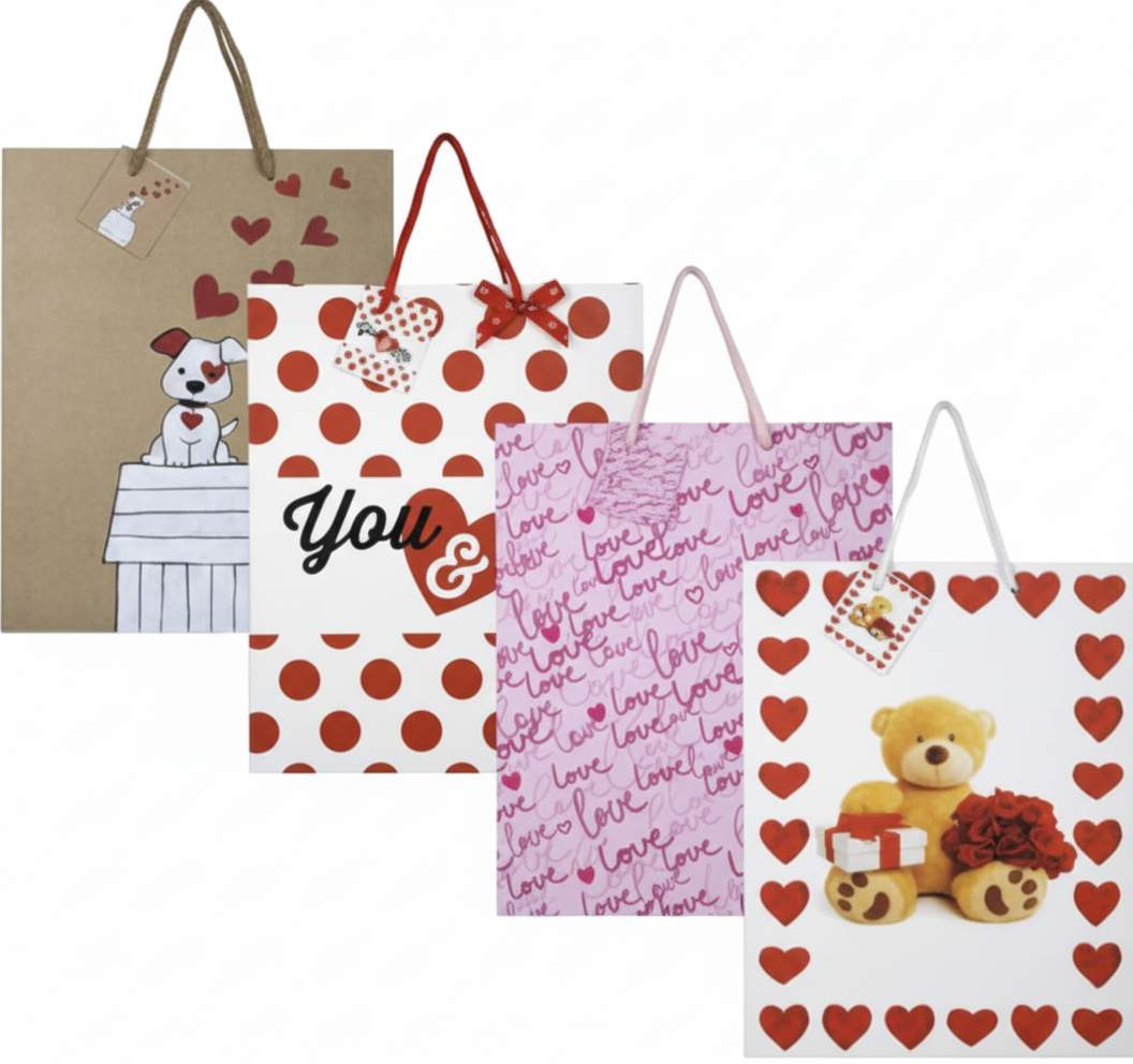 Heart Design Gift Bag - 32 x 25 cm - Assorted