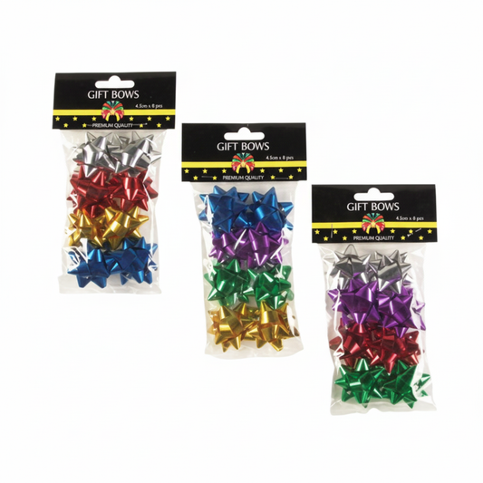 Metallic Gift Bows - 4.5 mm - Bag of 8 - Assorted