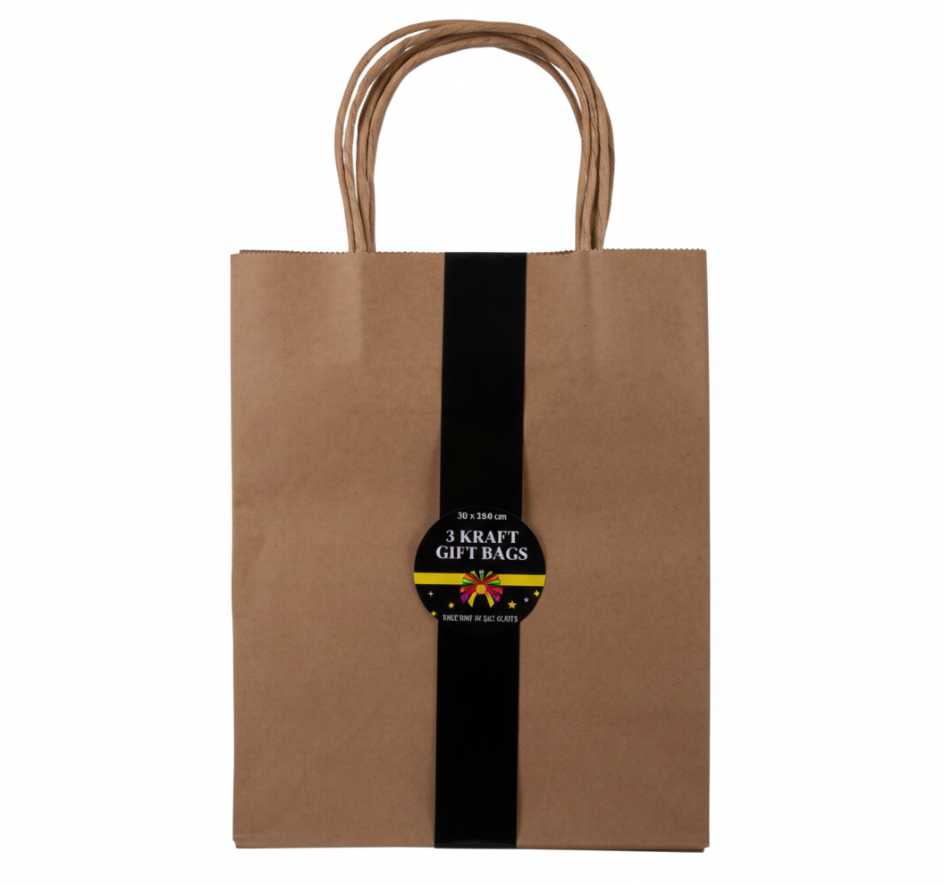 Large Kraft Paper Gift Bags, 3 Pack (20 x 25.5 cm)