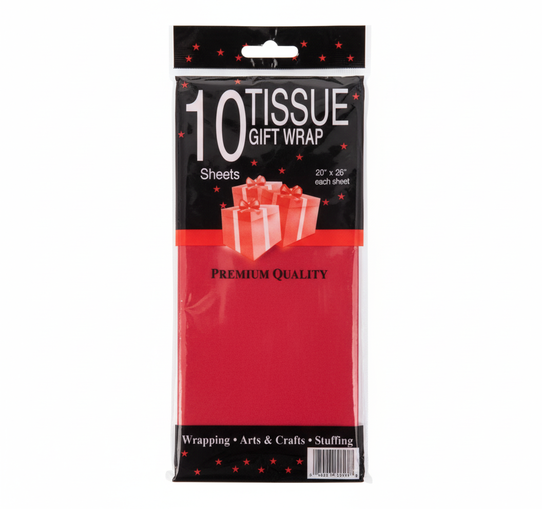 Red Tissue Paper, 10 Pack Sheets (50 x 66 cm)