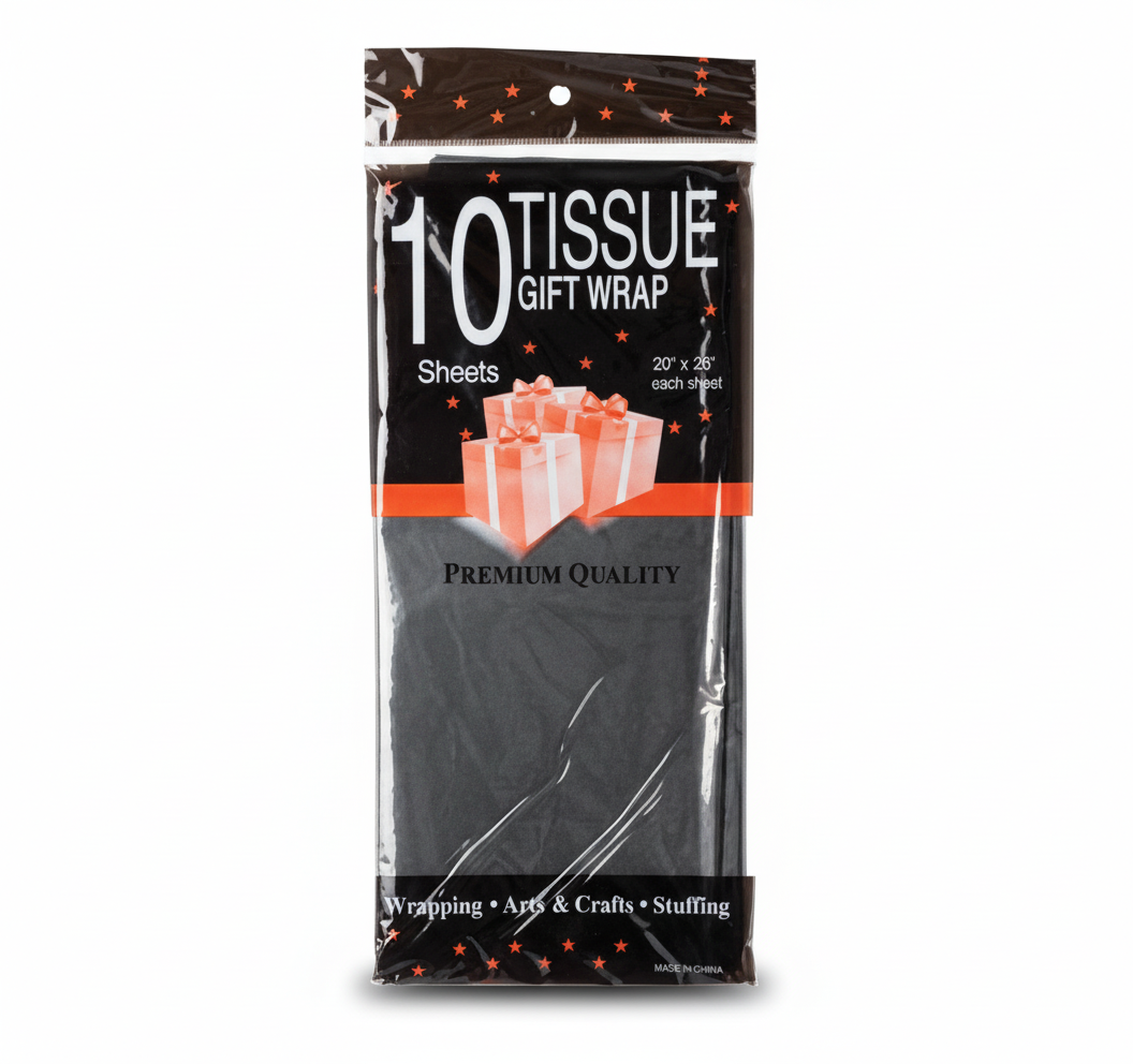 Black Tissue Paper in 10 Pack Sheets (50 x 66 cm)