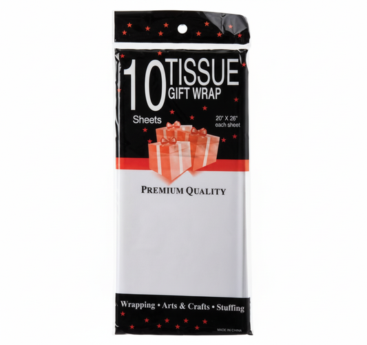 White Tissue Paper, 10 Pack Sheets (50 x 66 cm)