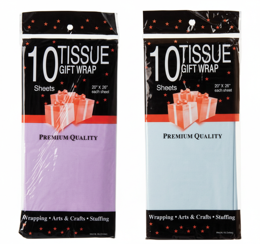 Tissue Paper in Lilac or Blue - 10 Pack Sheets - 50 x 66 cm - Various Colours
