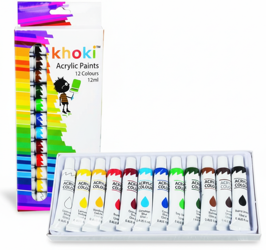 Acrylic Paint Set with Assorted Colours (12 x 12 ml)