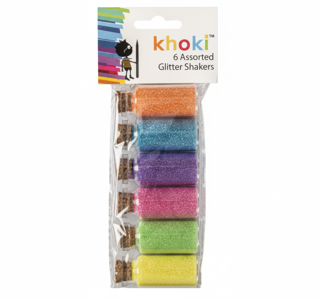 Glitter in Glass Shakers with 6 Assorted Colours