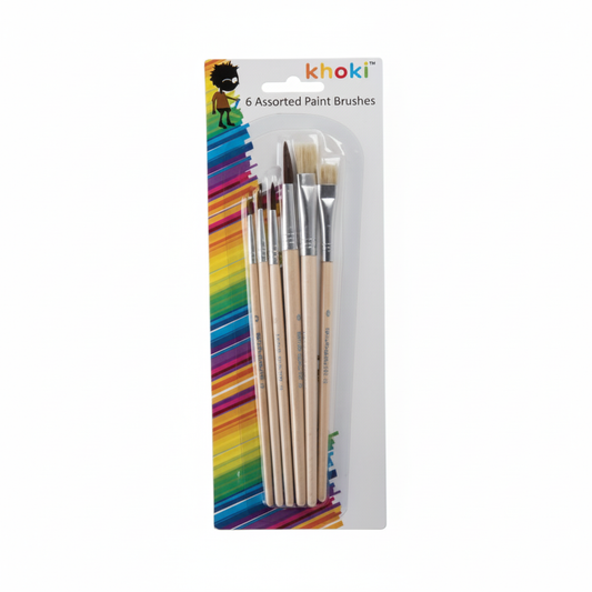 Student Paint Brushes - Card of 6 with Assorted Sizes