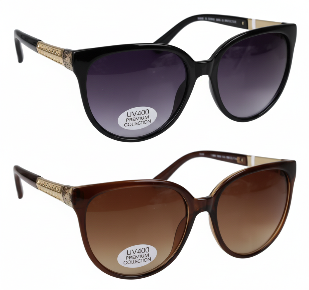 Ladies Sunglasses - Premium Rounded Oversized Classic - Various Colours