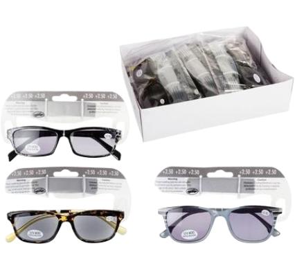 Reading Glasses Plus 2.5 Magnification - Tinted Lenses - Assorted Styles