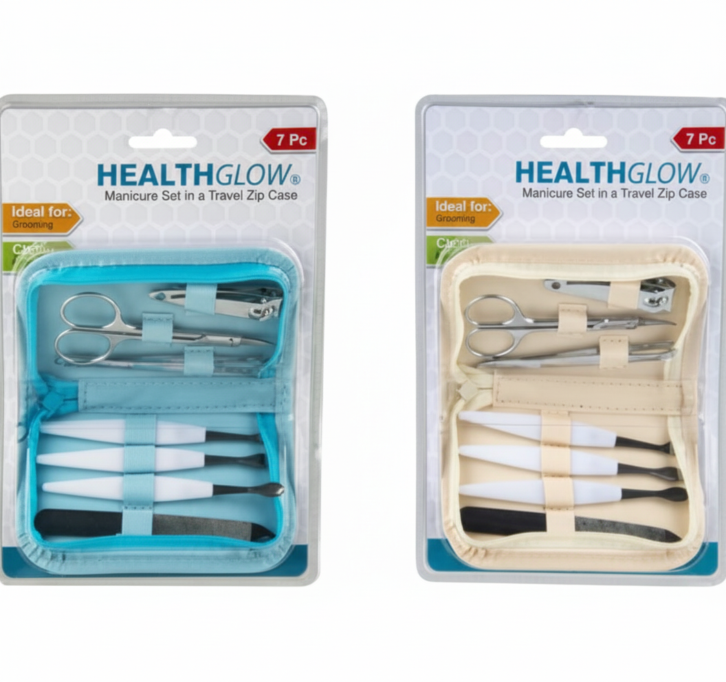 Manicure Set in Various Colours Leatherette Zip Bag (7 Piece)