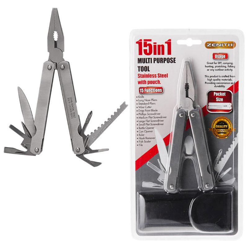 15 in 1 Multi Tool - Stainless Steel - Belt Pouch Included