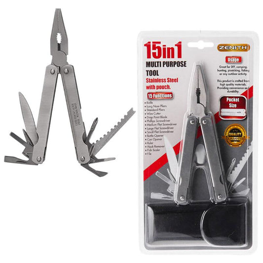 15 in 1 Multi Tool - Stainless Steel - Belt Pouch Included
