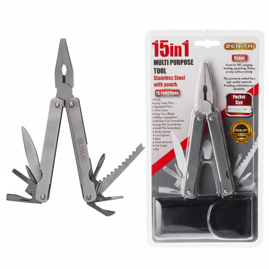 Stainless Steel 15-in-1 Multi Tool with Belt Pouch