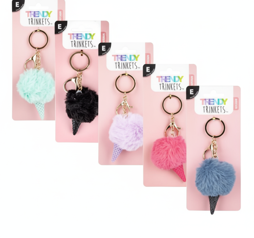 Cream Faux Fur Keychain - Assorted Colours