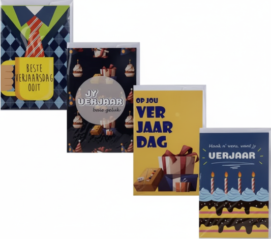 Male Birthday Card and Envelope - Afrikaans Wording - Assorted Designs