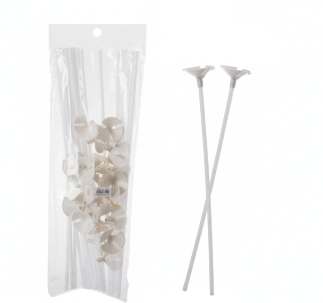 White Balloon Stick and Cup - Bulk Pack of 24