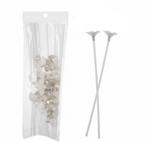 White Balloon Stick and Cup - Bulk Pack of 24