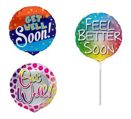 Balloon Air Fill with Stick - Get Well Assorted