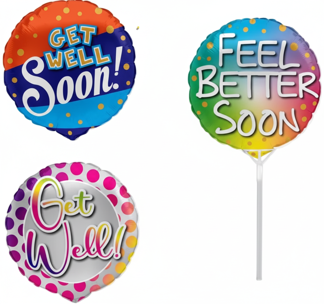 Get Well Balloons with Air Fill Stick - Assorted