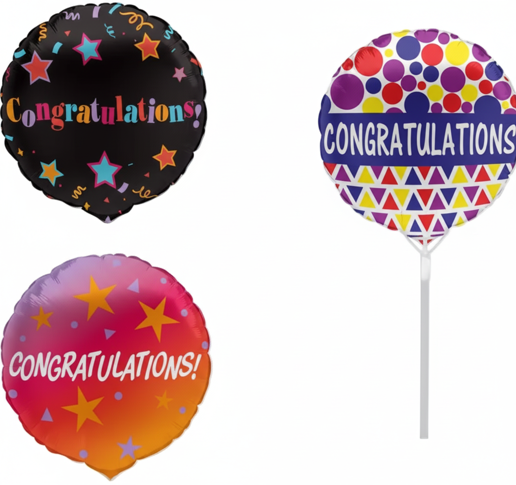 Air-fill Balloon with Stick - Congrats - Various Colours