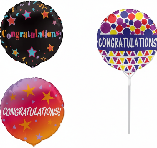 Air-fill Balloon with Stick - Congrats - Various Colours