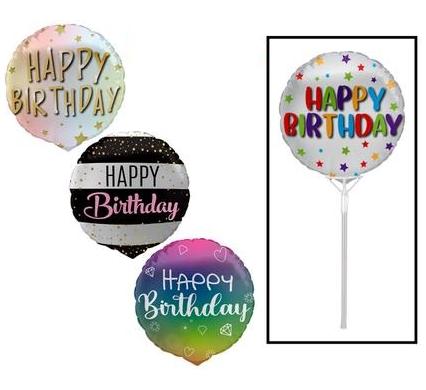 Balloons Air Fill with Stick - Happy Birthday - Assorted