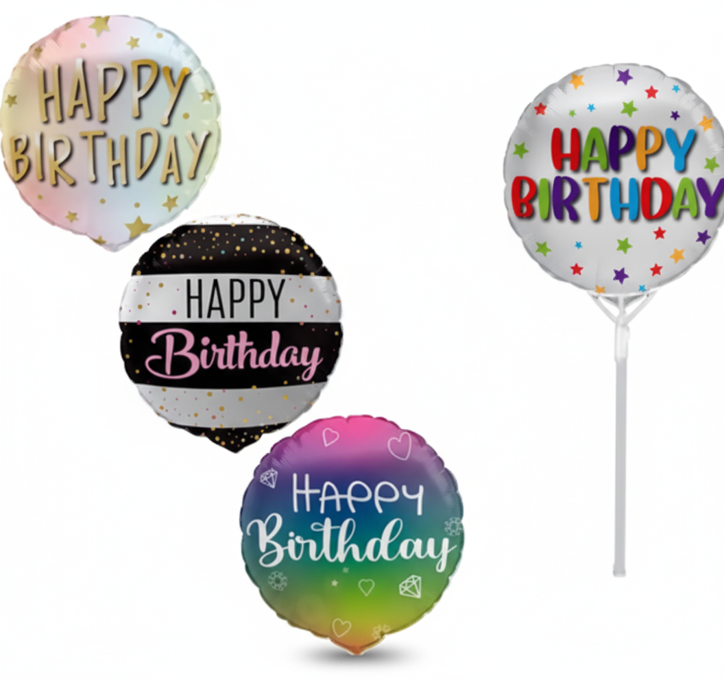 Happy Birthday Air-Fill Balloons with Stick - Assorted