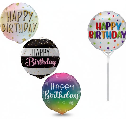 Happy Birthday Air-Fill Balloons with Stick - Assorted