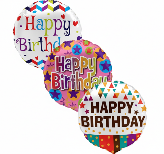Designs Happy Birthday Balloons for Air Fill with Stick - Assorted