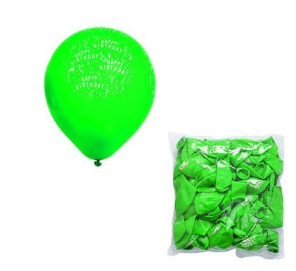 Bulk Pack Balloons - 12 Pieces - Suitable for Helium - Printed Happy Birthday - Dark Green