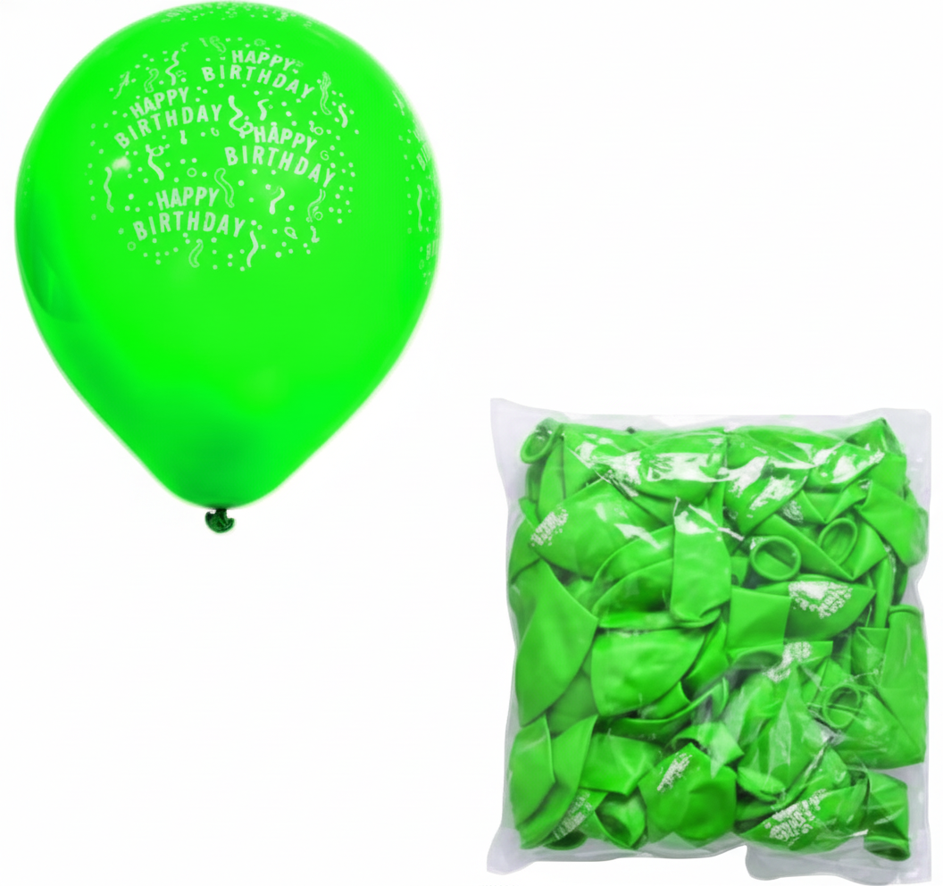 Dark Green Happy Birthday Printed Balloons, suitable for Helium (12-Piece Bulk Pack)