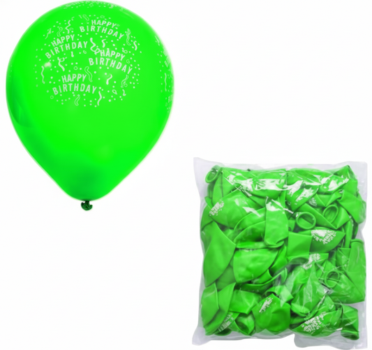 Bulk Pack Balloons - 12 Pieces - Suitable for Helium - Printed Happy Birthday - Dark Green