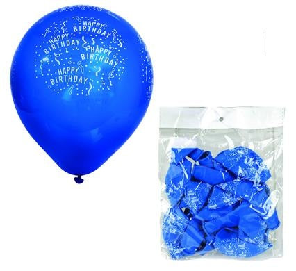 Balloon Suitable for Helium - Printed Happy Birthday Print - Blue - Bulk Pack of 12